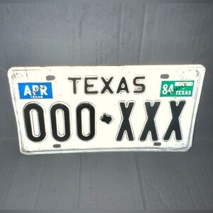 Vintage Texas License Plate 1984 Sample Rare Estate Item
